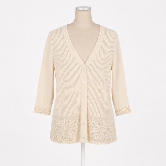 Eddie Bauer Sweaters - Vintage Linen Pointelle Knit Button Cardigan Size XL Cream Fairy Preppy Coastal